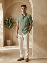 Men's Linen Short Sleeve Button-Up Shirt