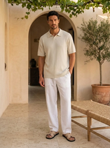 Men's Cream Ribbed Knit Polo Shirt