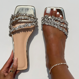 Women's Diamante Leather Flat Sandals
