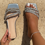 Women's Diamante Leather Flat Sandals