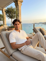 Men's Textured Blue Knit Polo Shirt