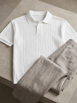 Men's Textured Blue Knit Polo Shirt