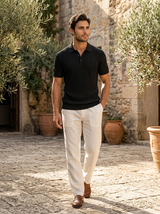Men's Textured Blue Knit Polo Shirt