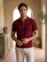 Men's Navy Cotton Zip Polo Shirt