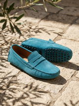 Men's Navy Suede Penny Driver Loafers