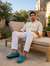 Men's Navy Suede Penny Driver Loafers