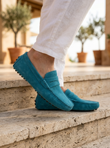 Men's Navy Suede Penny Driver Loafers