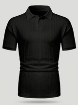 Men's Textured Blue Knit Polo Shirt