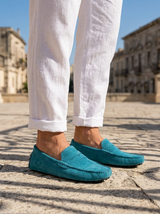 Men's Navy Suede Penny Driver Loafers