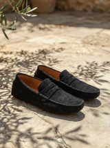 Men's Navy Suede Penny Driver Loafers