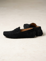 Men's Navy Suede Penny Driver Loafers