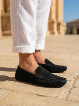 Men's Navy Suede Penny Driver Loafers