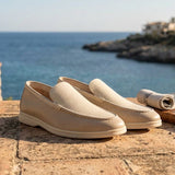 Men's Navy and Gray Textured Leather Loafers