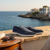 Men's Navy and Gray Textured Leather Loafers