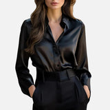 Women’s Satin Feel Long Sleeve Blouse – Heritage Style