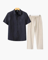 Men's Linen Short Sleeve Shirt and Pants Set