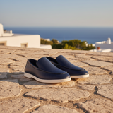 Men's Navy and Gray Textured Leather Loafers