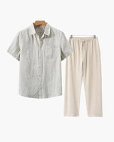 Men's Linen Short Sleeve Shirt and Pants Set