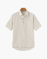 Men's Cream Short Sleeve Linen Polo Shirt