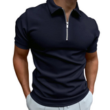 Men's Navy Cotton Zip Polo Shirt