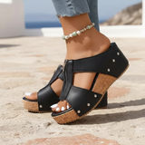 Women's Taupe Suede Wedge Sandals - Zip Detail