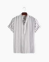 Men's Blue Striped Cotton Short Sleeve Shirt