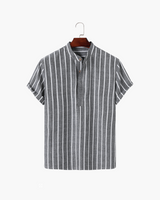 Men's Blue Striped Cotton Short Sleeve Shirt