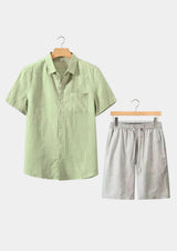 Men’s Linen Short Sleeve Shirt & Shorts Set