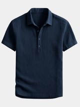 Men's Navy Linen Short Sleeve Polo Shirt