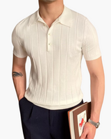 Men's Cream Ribbed Knit Polo Shirt - Short Sleeve