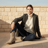 Women's Cream Suede Western Boots - Perforated Detail