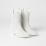 Women's Cream Suede Western Boots - Perforated Detail