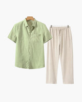 Men's Linen Short Sleeve Shirt and Pants Set
