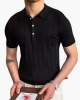 Men's Cream Ribbed Knit Polo Shirt - Short Sleeve