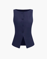 Women's Cream Tailored Button-Front Vest