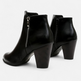 Women's Black Leather Block Heel Ankle Boots