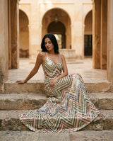 Women's Sequin Chevron Evening Maxi Dress