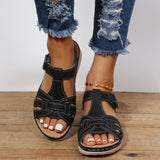 Women's Black Suede Woven Strap Wedge Sandals