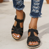 Women's Black Suede Woven Strap Wedge Sandals