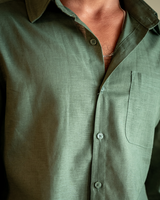 Men's Cream Linen Long Sleeve Shirt