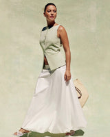 Women's Cream Tailored Button-Front Vest