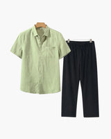 Men's Linen Short Sleeve Shirt and Pants Set