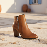 Women's Black Leather Block Heel Ankle Boots
