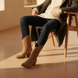 Women's Cream Suede Western Boots - Perforated Detail