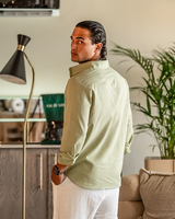 Men's Cream Linen Long Sleeve Shirt