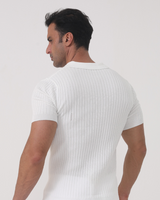 Men's White Ribbed Short Sleeve Polo Shirt