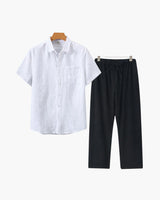 Men's Linen Short Sleeve Shirt and Pants Set
