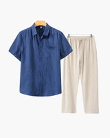 Men's Linen Short Sleeve Shirt and Pants Set