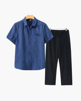 Men's Linen Short Sleeve Shirt and Pants Set