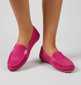 Women's Black Suede Loafers - Metal Detail